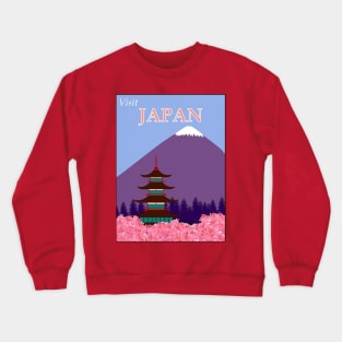 Japan Travel and Tourism Advertising Cherry Blossom Print Crewneck Sweatshirt